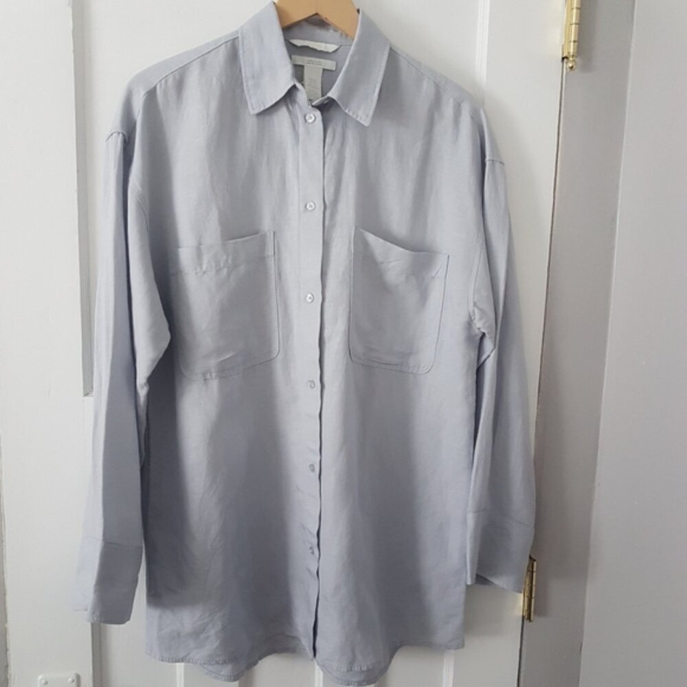 H&M Oversize Linen Viscose Blend Long Sleeve Button Up Shirt Sz XS